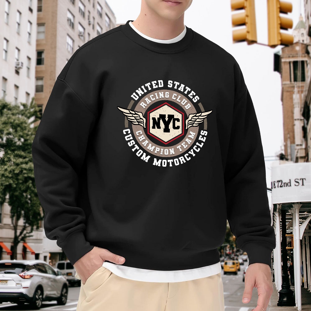 Street Fashion Nyc - Men's Black Crew Neck Sweatshirt, Vintage