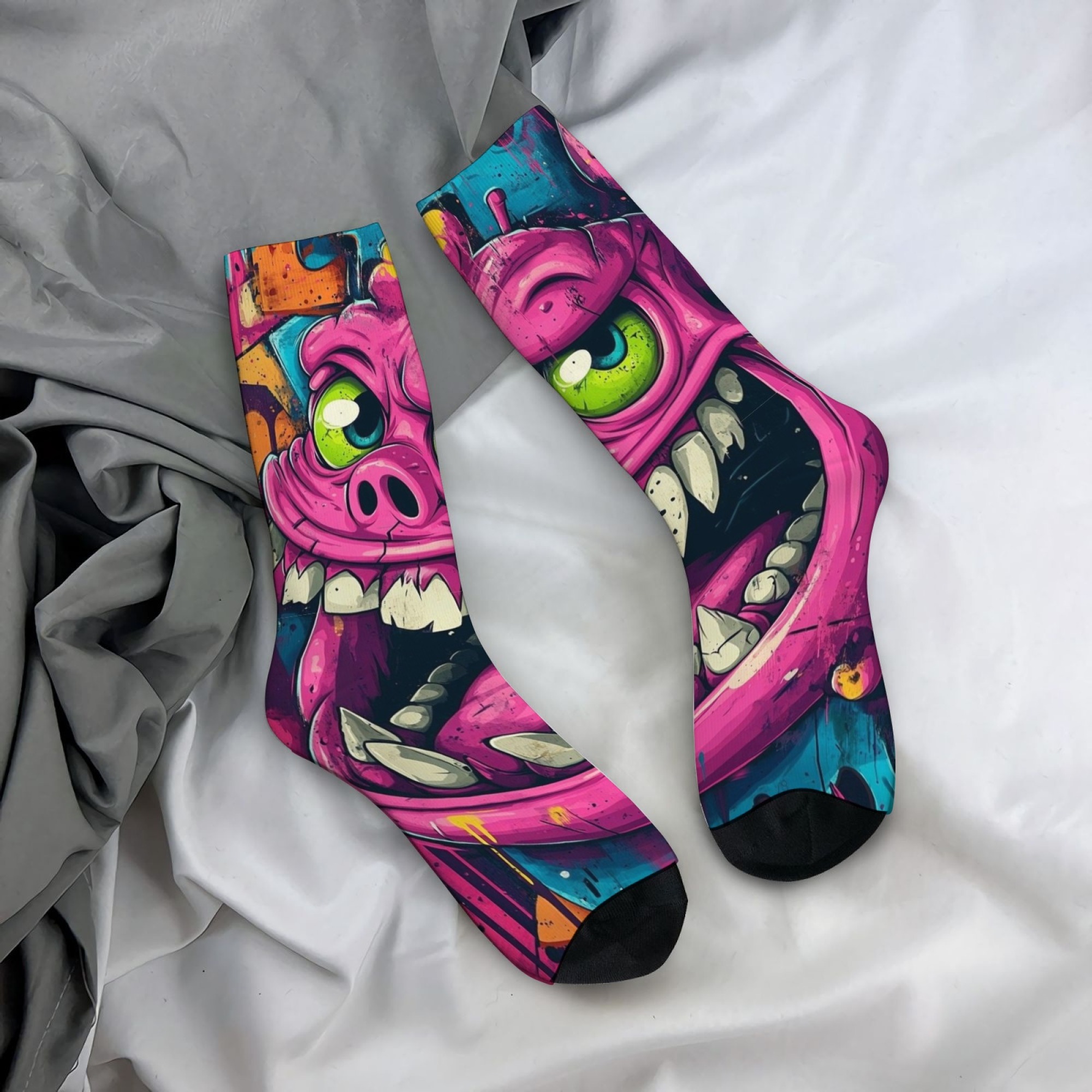 Quirky Street Fashion - Street Graffiti Style Monster Print Men's