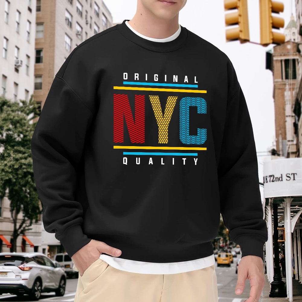 Men's Black Loose-Fitting Crew - Street Fashion Nyc ulasan dan harga