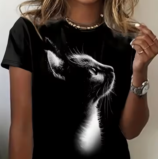2025 New 3D Cat Print Ladies U - Street Fashion Urban ulasan dan harga