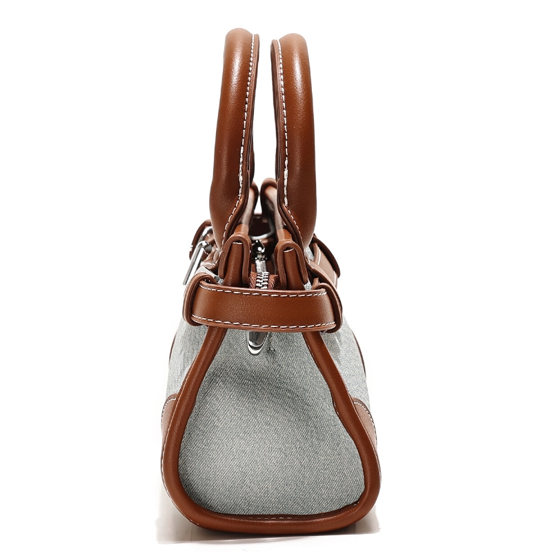 Fashion Denim Stitched PU Leat - Street Fashion Urban ulasan dan harga