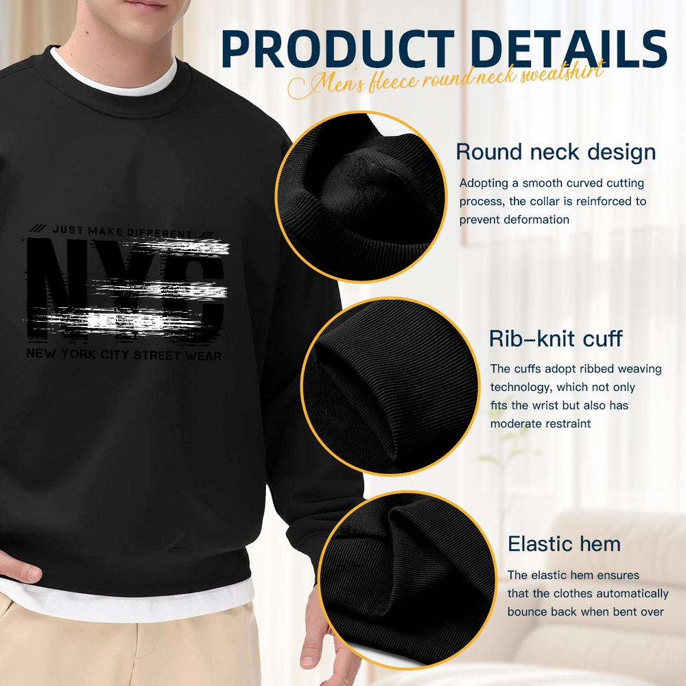 Men's Black Crew Neck Sweatshi - Street Fashion Nyc ulasan dan harga