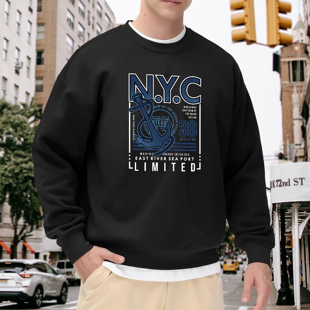 Men's Black Crew Neck Loose Sw - Street Fashion Nyc ulasan dan harga