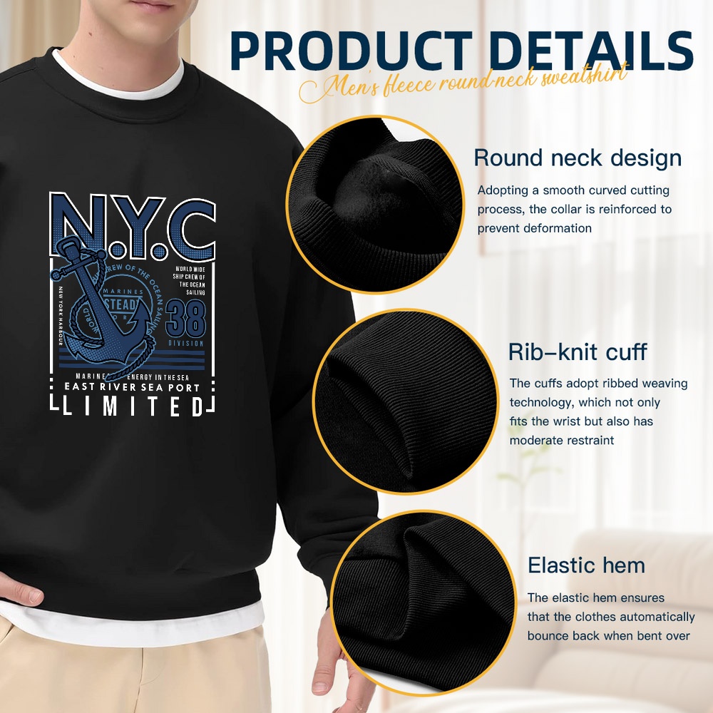 Men's Black Crew Neck Loose Sw - Street Fashion Nyc ulasan dan harga
