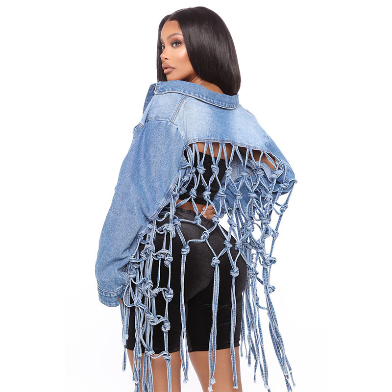Fit Crop Tops Back Grid Tassel - Street Fashion Jeans Women ulasan dan harga
