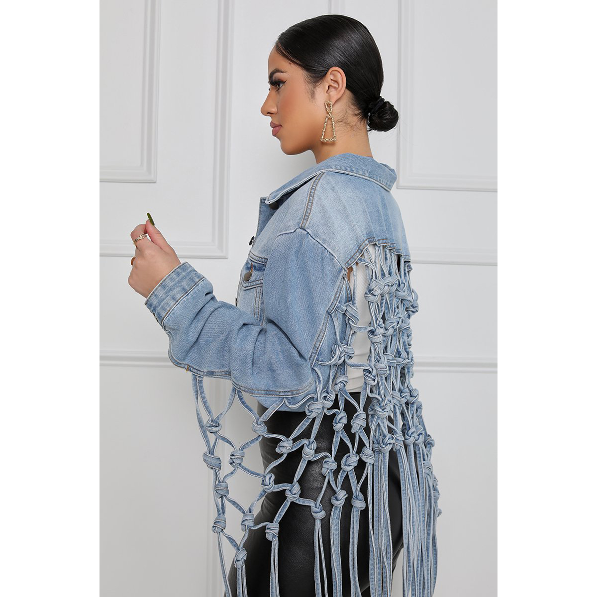 Fit Crop Tops Back Grid Tassel - Street Fashion Jeans Women ulasan dan harga