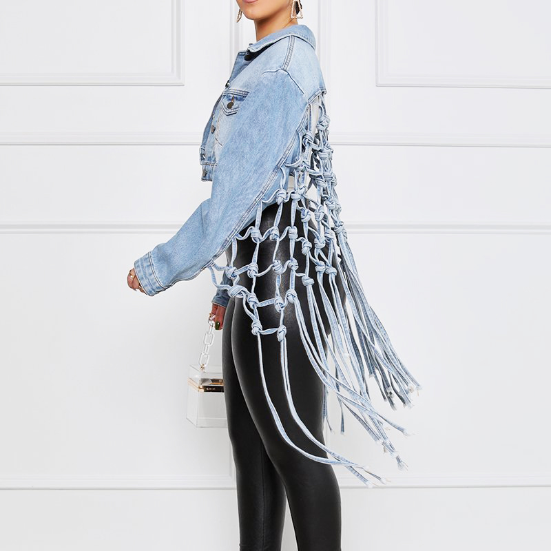 Fit Crop Tops Back Grid Tassel - Street Fashion Jeans Women ulasan dan harga