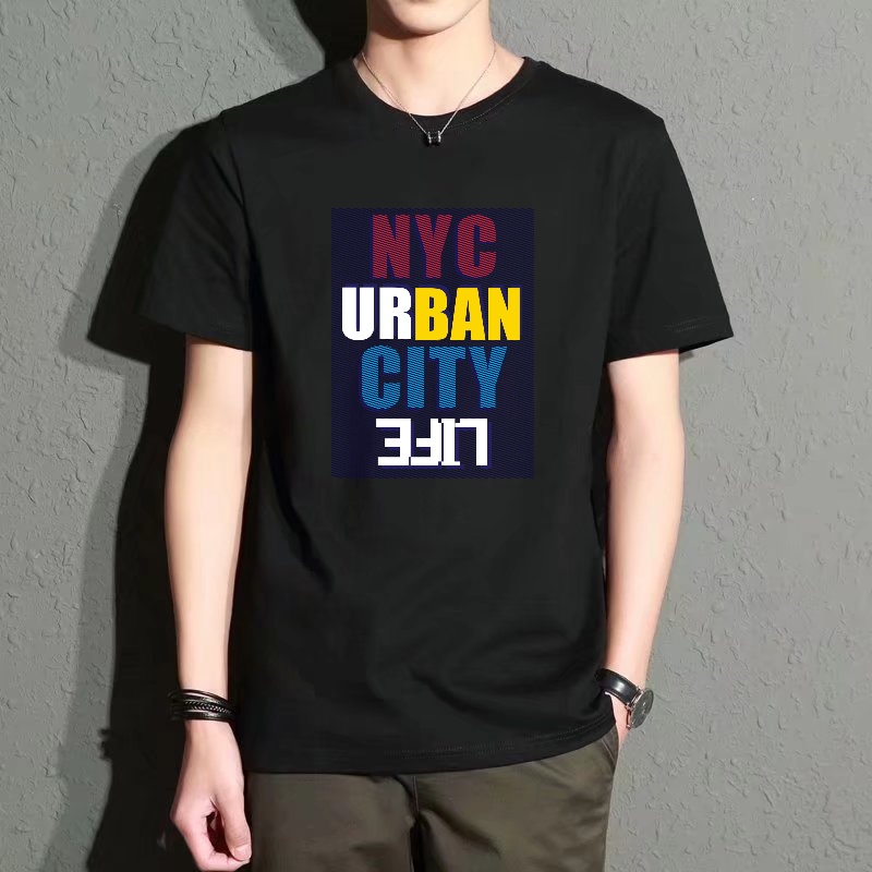Men's Black Round-Neck Short-S - Street Fashion Nyc ulasan dan harga