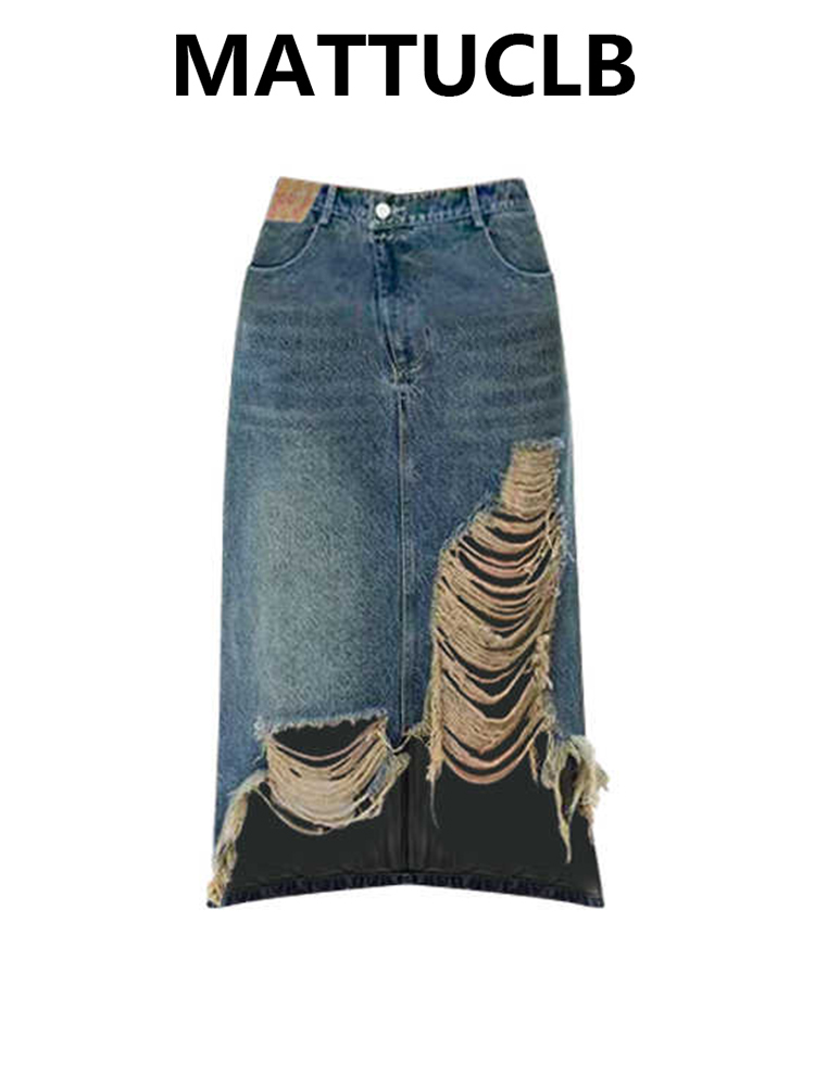 Women 2000s Midi Skirt Ripped  - Street Fashion Korean ulasan dan harga