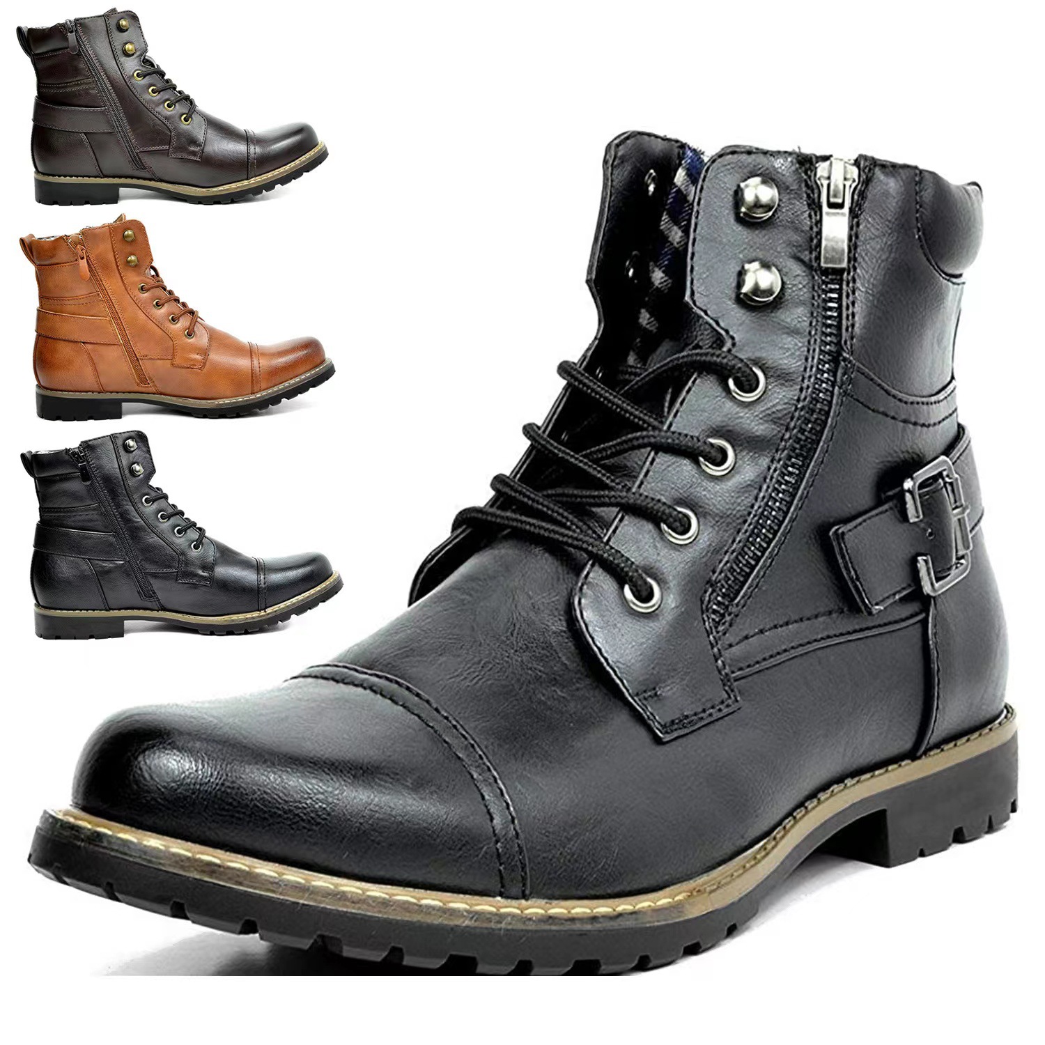Men's Multi-Color Leather Ankl - Street Fashion Look ulasan dan harga