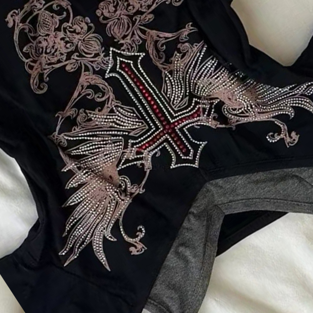 Y2K 90S Black Fake Two-Piece B - Street Fashion Girls ulasan dan harga
