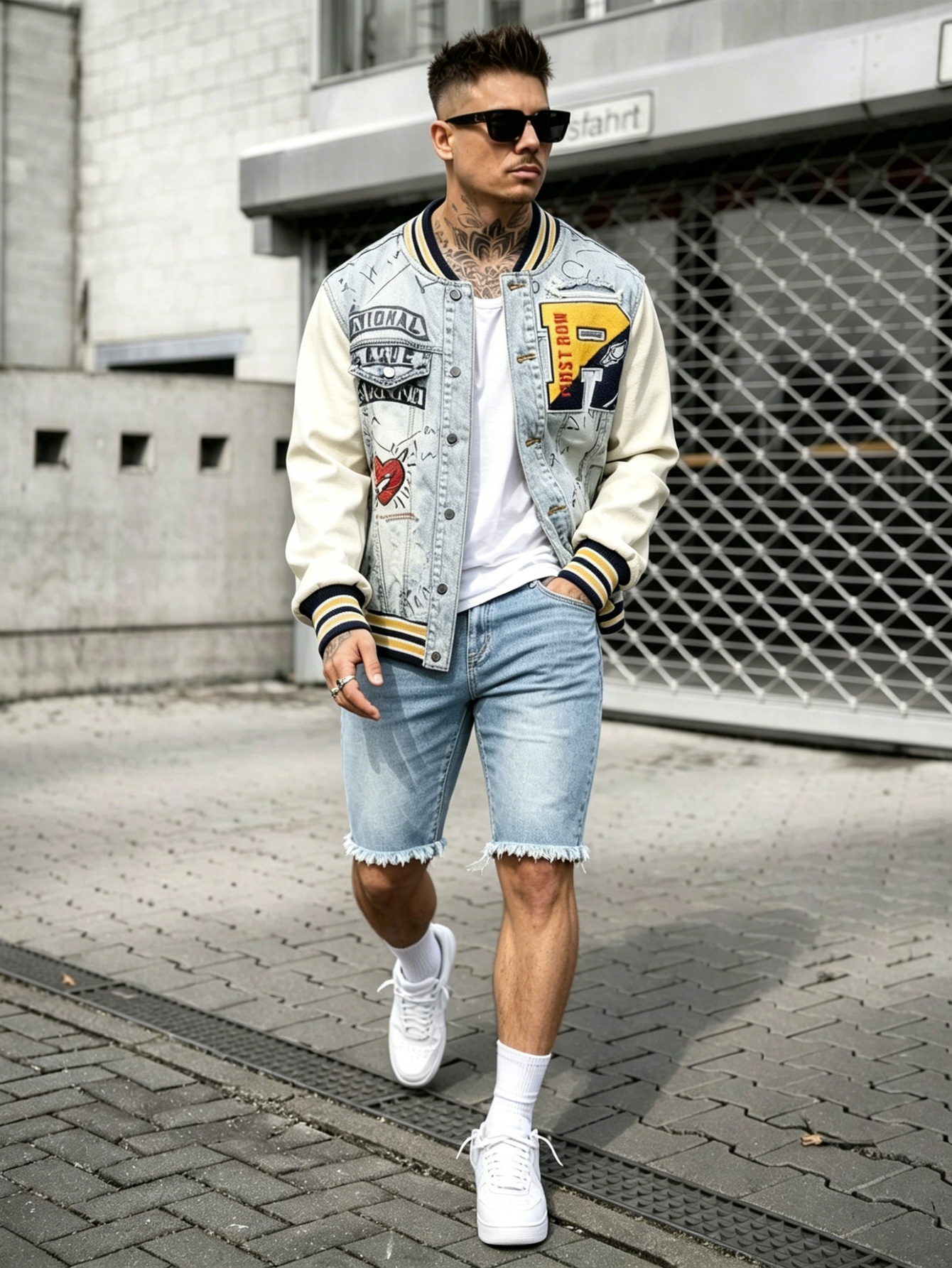 Original slim blue denim jorts - Street Fashion Look ulasan dan harga