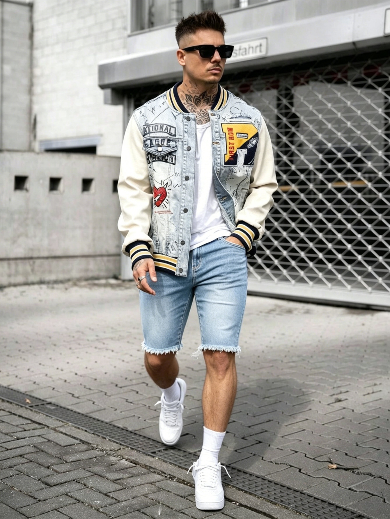 Original slim blue denim jorts - Street Fashion Look ulasan dan harga