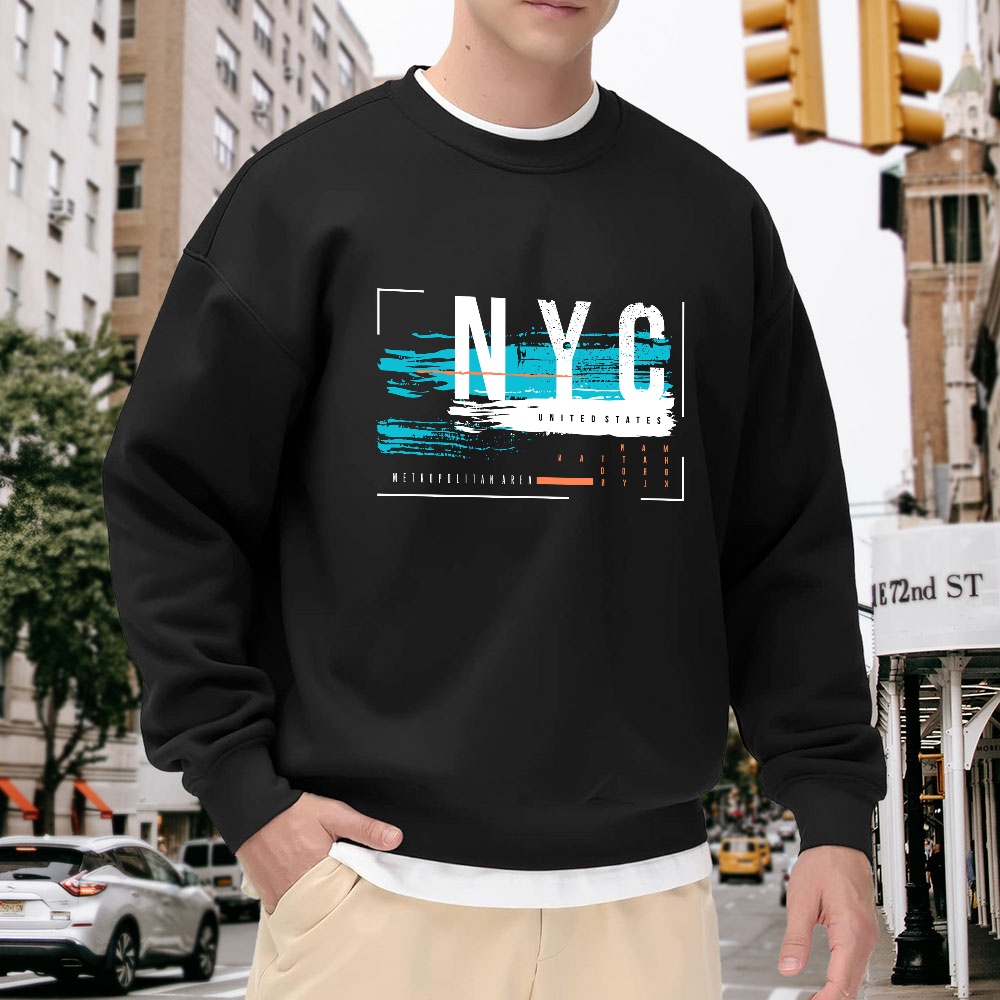 Men's Black Crew Neck Loose Sw - Street Fashion Nyc ulasan dan harga