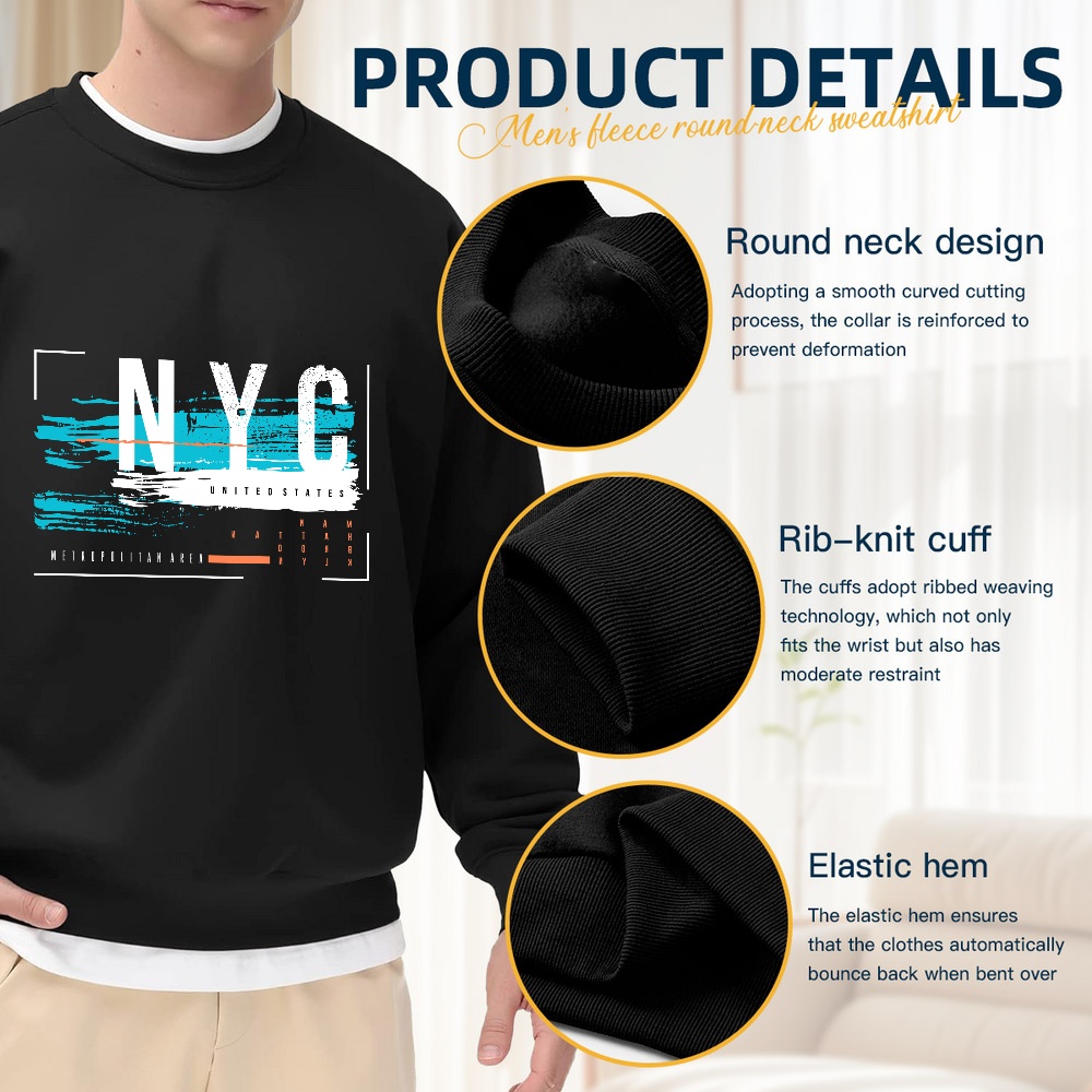 Men's Black Crew Neck Loose Sw - Street Fashion Nyc ulasan dan harga