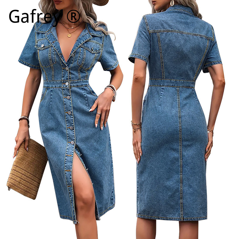 Plus Size Women Lapel Denim Dr - Street Fashion Jeans Women ulasan dan harga