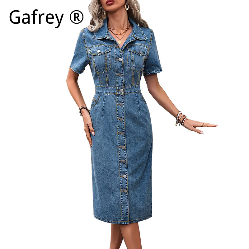 Plus Size Women Lapel Denim Dr - Street Fashion Jeans Women ulasan dan harga
