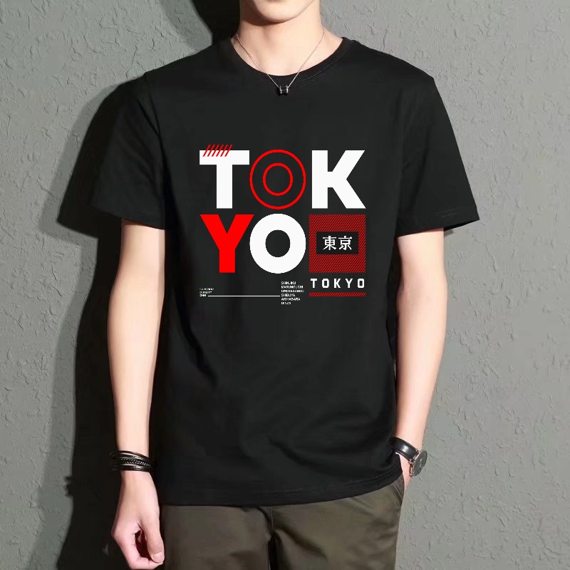 Men's Black Round-Neck Short-S - Street Fashion In Tokyo ulasan dan harga