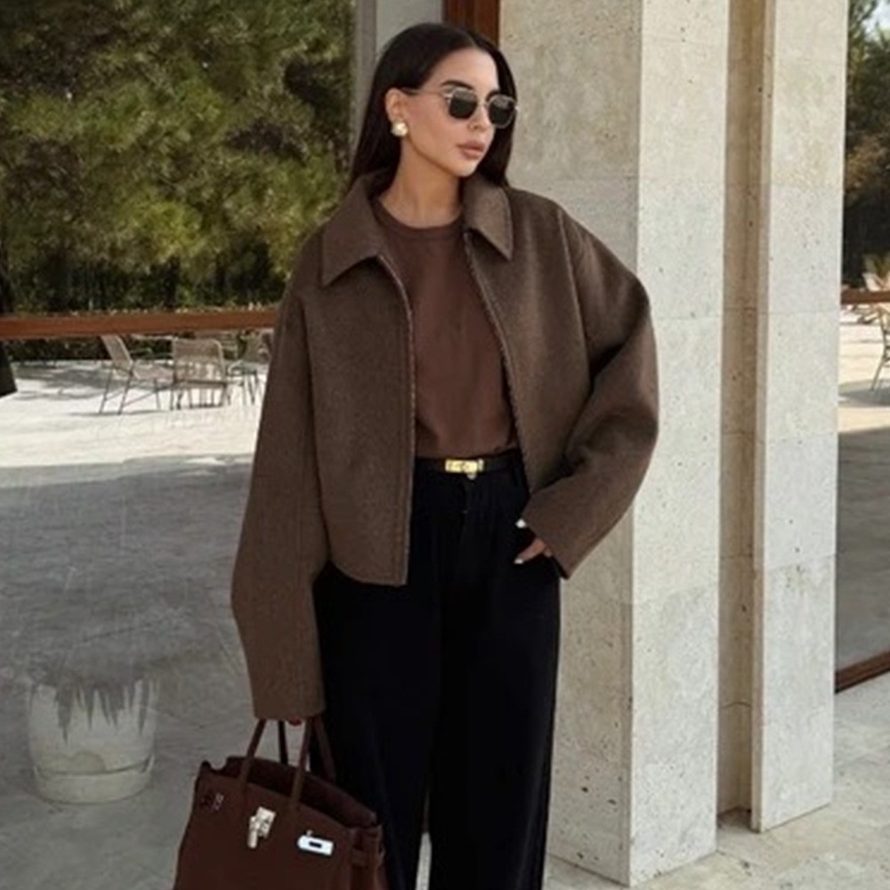 Vintage Solid Brown Turndown C - Street Fashion Shanghai ulasan dan harga