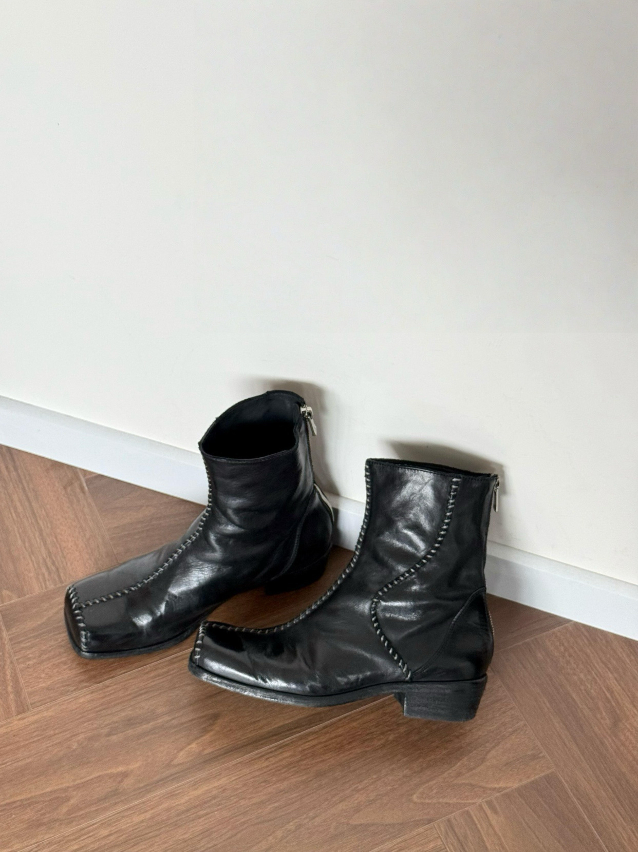 Women's Black Leather Ankle Bo - Street Fashion Look ulasan dan harga