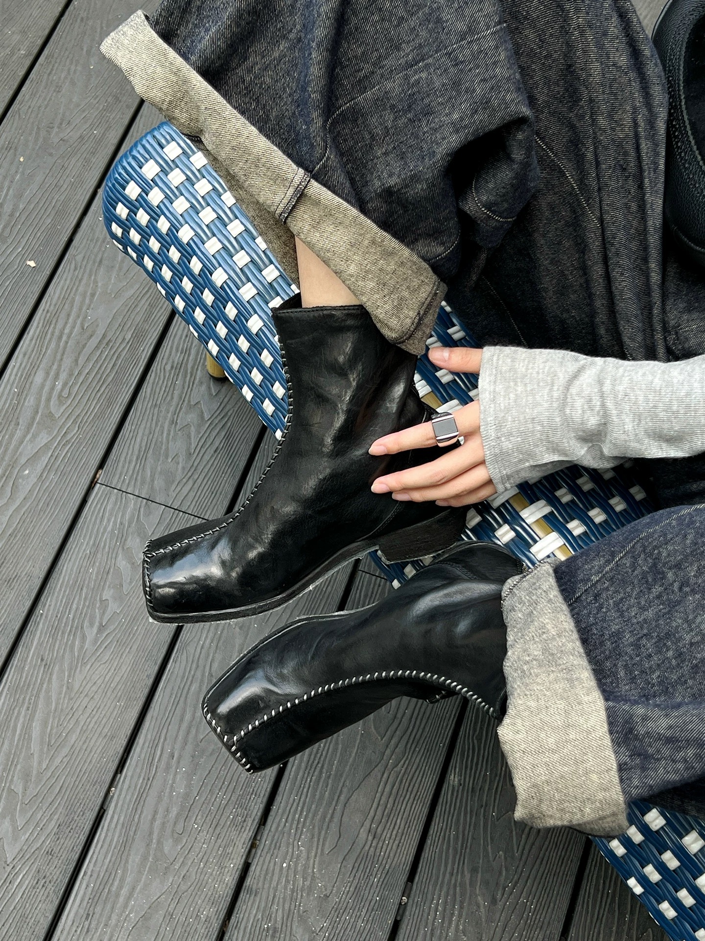 Women's Black Leather Ankle Bo - Street Fashion Look ulasan dan harga