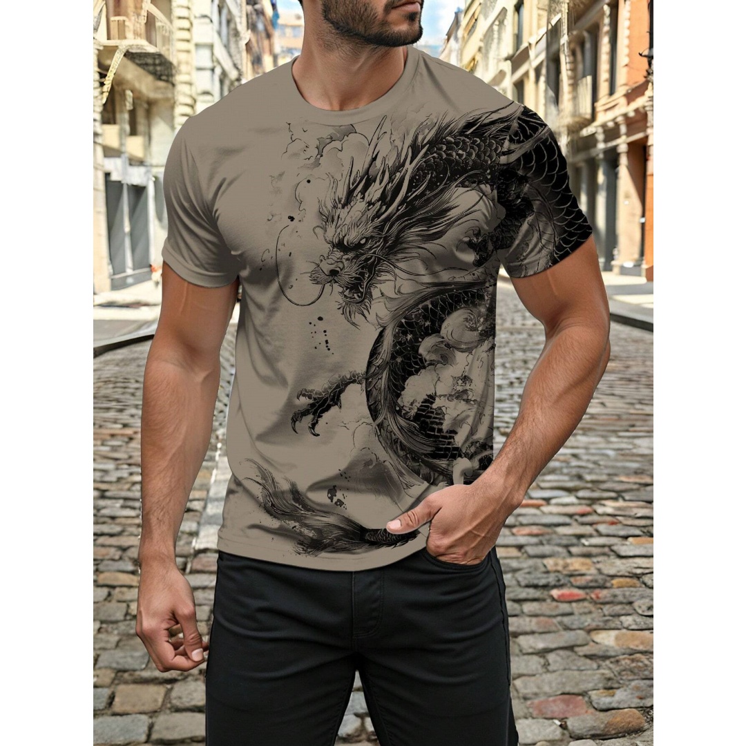 3D Dragon Print Men's T-shirt  - Street Fashion Urban ulasan dan harga