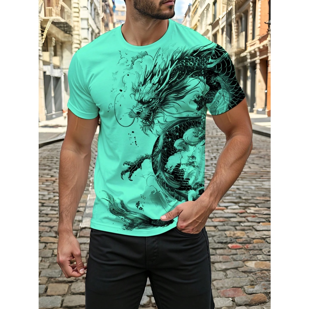 3D Dragon Print Men's T-shirt  - Street Fashion Urban ulasan dan harga