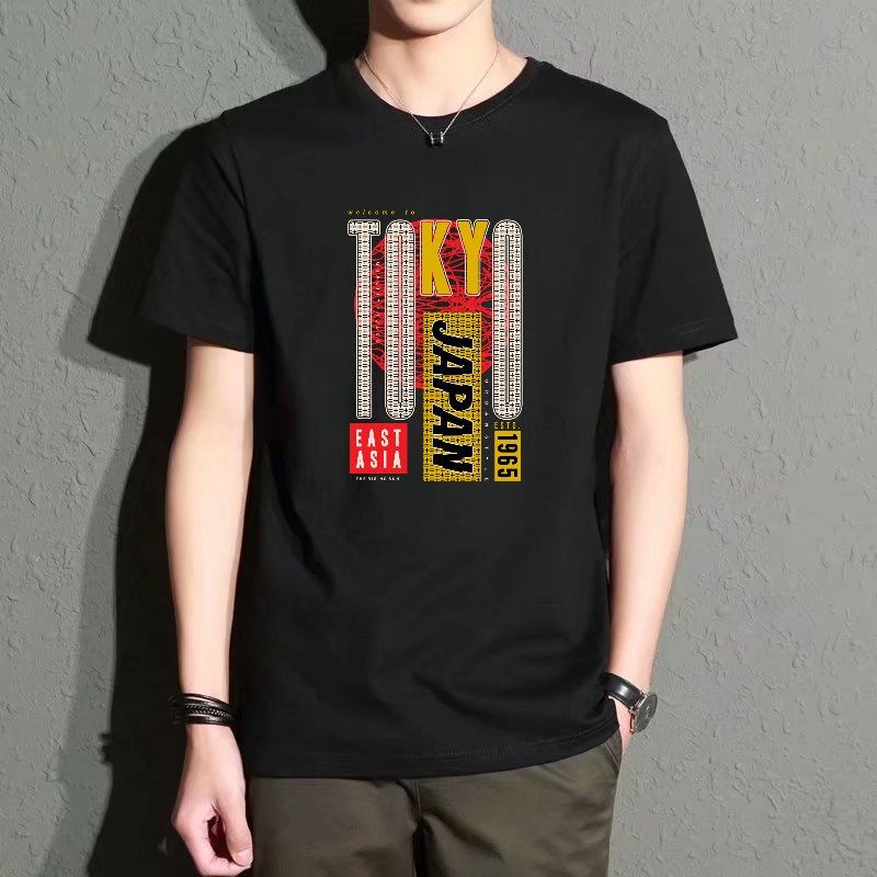 Men's Black Round-Neck Short-S - Street Fashion In Tokyo ulasan dan harga