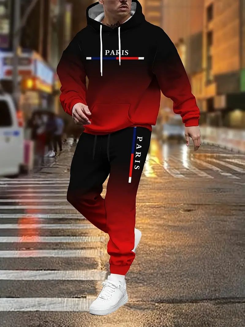Gradient Color Paris Tracksuit - Street Fashion Outfit For Men ulasan dan harga
