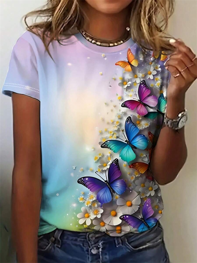 Butterfly Print Women's T-shir - Street Fashion Urban ulasan dan harga
