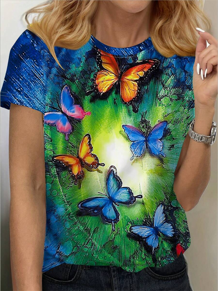 Butterfly Print Women's T-shir - Street Fashion Urban ulasan dan harga