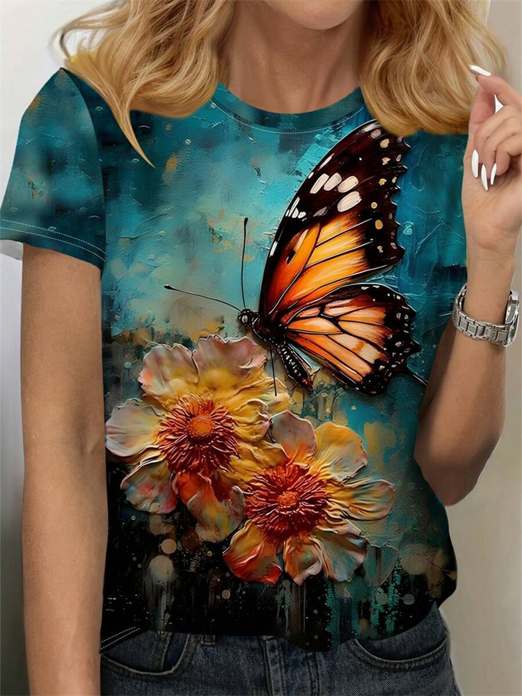 Butterfly Print Women's T-shir - Street Fashion Urban ulasan dan harga